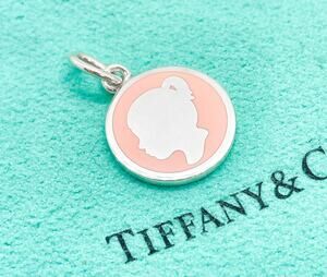 Tiffany & Co. Pink Enamel Girl Silhouette Round Charm Pendant Sterling Silver